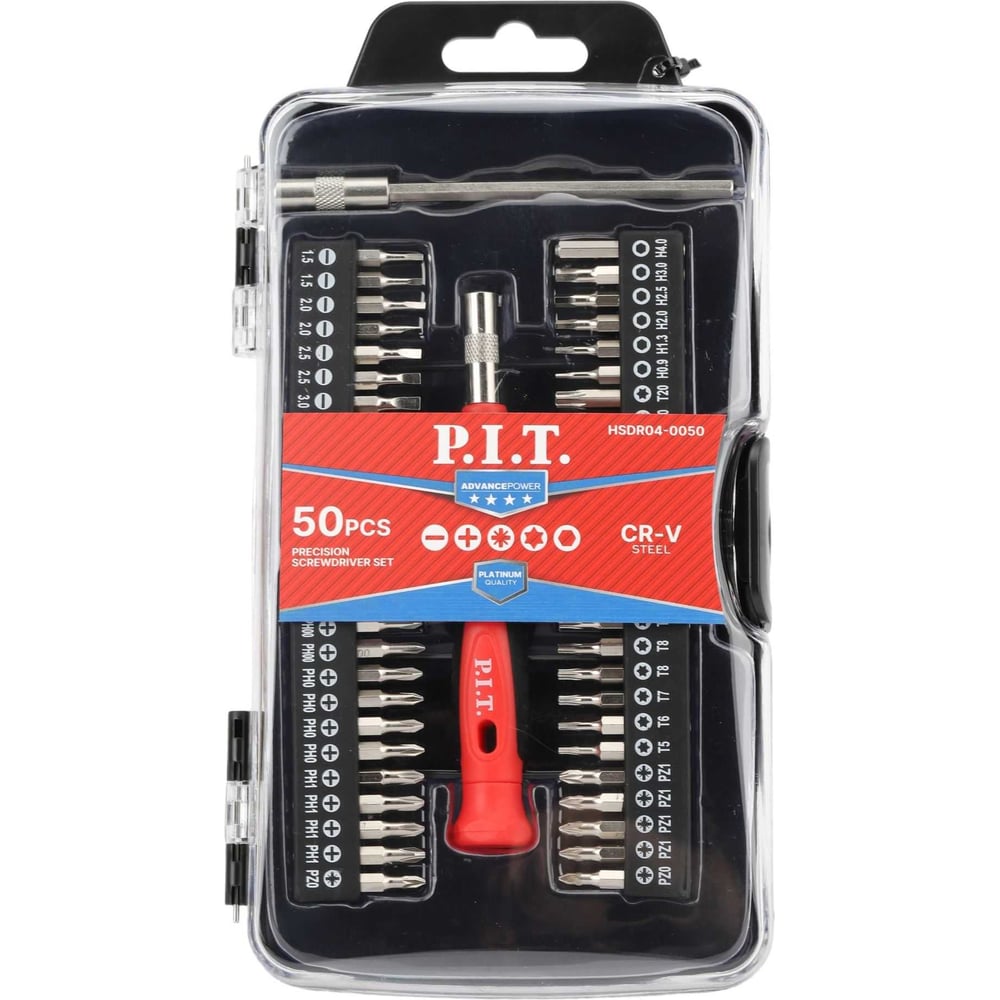 Изображение товара Набор бит P.I.T. для точных работ с рукояткой ADVANCE (50шт, рукоятка, удлинитель, кейс), HSDR04-0050