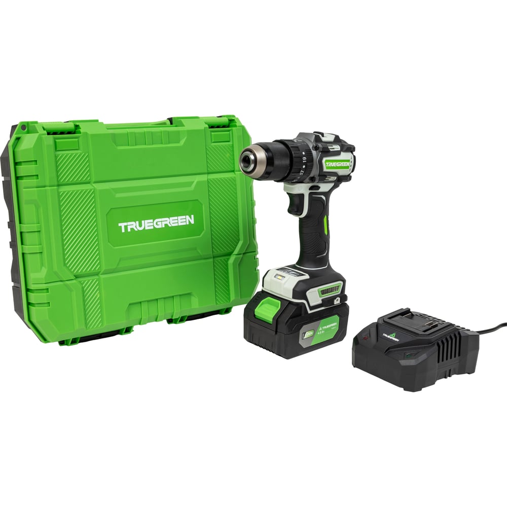 Изображение товара Аккумуляторная ударная дрель TRUEGREEN TG4E115 20 В, бесщеточный двигатель, кейс, 2 скорости Изображение товара Аккумуляторная ударная дрель TRUEGREEN TG4E115 20 В, бесщеточный двигатель, кейс, 2 скорости