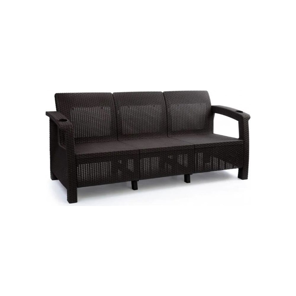 Изображение товара Диван WORKY Ротанг 3 местный мокко с подушками бордо