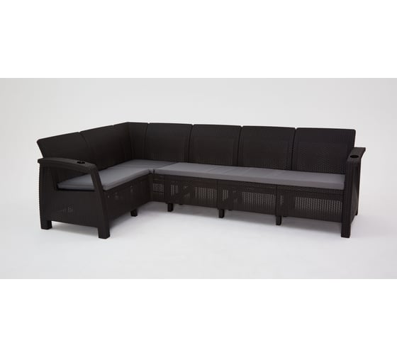 Изображение товара Диван садовый WORKY L-угловой Ротанг, мокко (подушки серого цвета) ARD259404