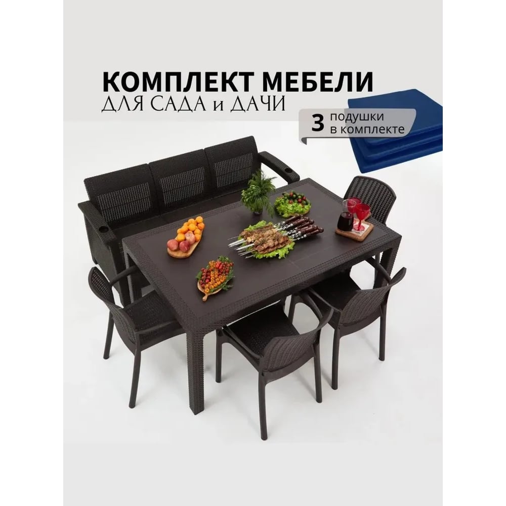 Изображение товара Комплект садовой мебели WORKY HomlyGreen 3+4 стула и стол с подушками для дачи и сада