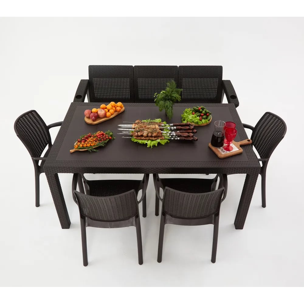 Изображение товара Комплект садовой мебели WORKY HomlyGreen 3+4стула+обеденный стол 153х79, с комплектом темно-синих подушек ARD259398