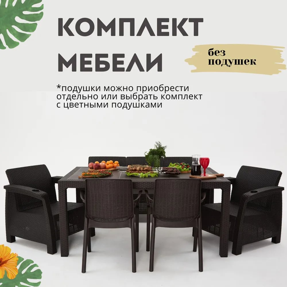 Изображение товара Комплект садовой мебели WORKY HomlyGreen 3+1+1+2 стула и стол 153х79 водонепроницаемый