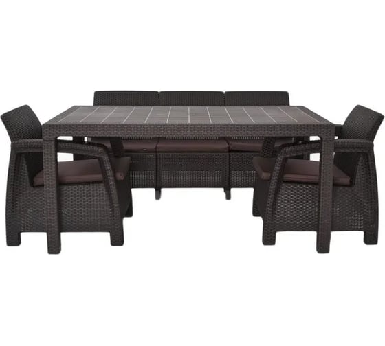 Изображение товара Комплект садовой мебели WORKY HomlyGreen 3+1+1+обеденный стол 153х79, с комплектом коричневых подушек ARD259370