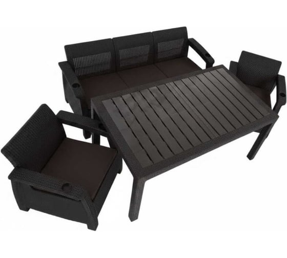 Изображение товара Комплект садовой мебели WORKY HomlyGreen 3+1+1+обеденный стол 153х79, с комплектом коричневых подушек ARD259370
