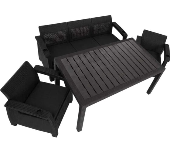 Изображение товара Комплект садовой мебели WORKY HomlyGreen 3+1+1+обеденный стол 153х79, с комплектом черных подушек ARD259352