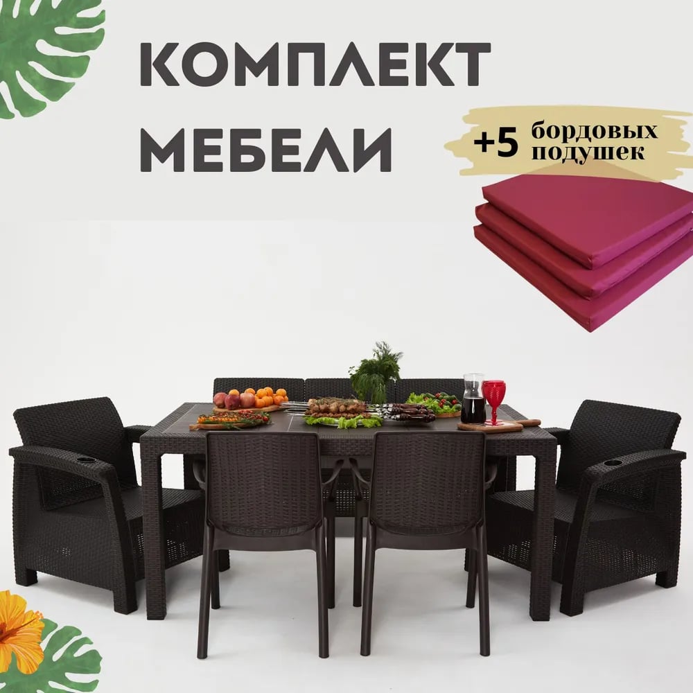 Изображение товара Комплект садовой мебели WORKY HomlyGreen 3+1+1+2 стула с обеденным столом