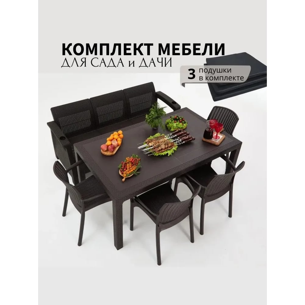 Изображение товара Комплект садовой мебели WORKY HomlyGreen 3+4 стула и стол с подушками