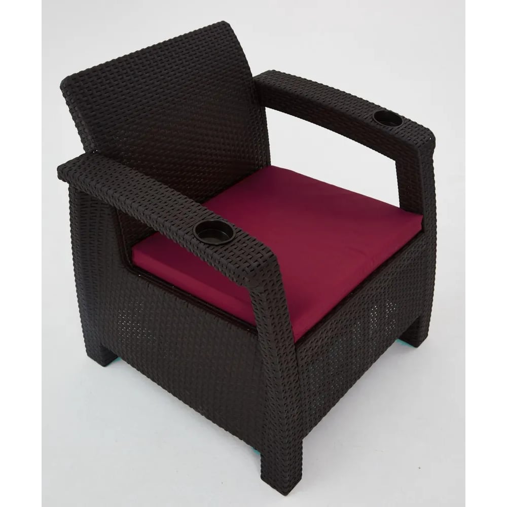 Изображение товара Комплект садовой мебели WORKY HomlyGreen 3+1+1 с обеденным столом 153х79 и бордовыми подушками