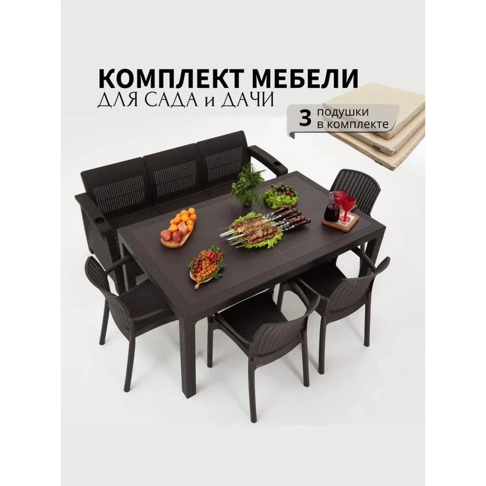 Изображение товара Комплект садовой мебели WORKY HomlyGreen 3+4 стула+обеденный стол 153x79, влагозащита, прочность