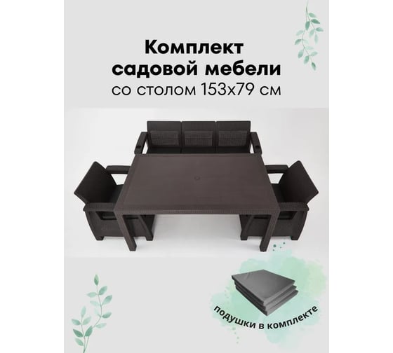 Изображение товара Комплект садовой мебели WORKY HomlyGreen 3+1+1+обеденный стол 153х79, с комплектом серых подушек ARD259343