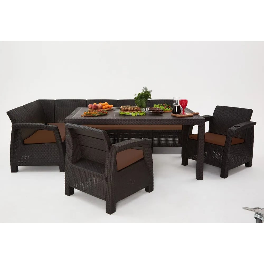 Изображение товара Комплект садовой мебели WORKY HomlyGreen 5+1+1 с обеденным столом и подушками