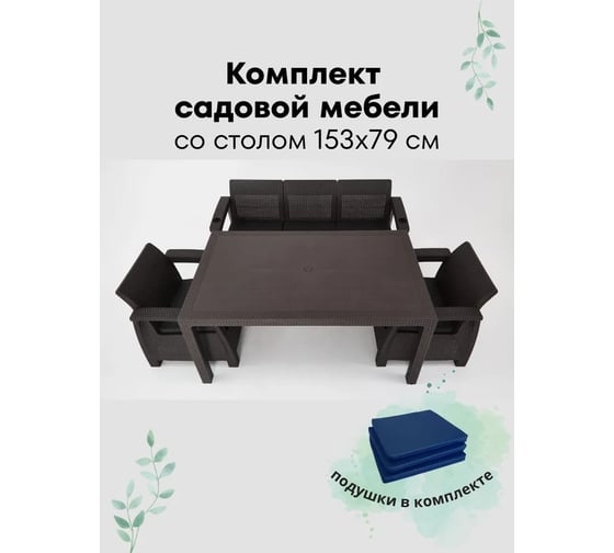 Изображение товара Комплект садовой мебели WORKY HomlyGreen 3+1+1+обеденный стол 153х79, с комплектом темно-синих подушек ARD259397