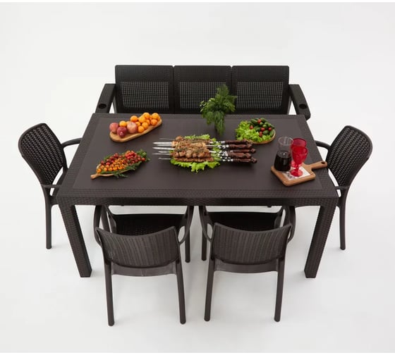 Изображение товара Комплект садовой мебели WORKY HomlyGreen 3+4стула+обеденный стол 153х79, с комплектом коричневых подушек ARD259371