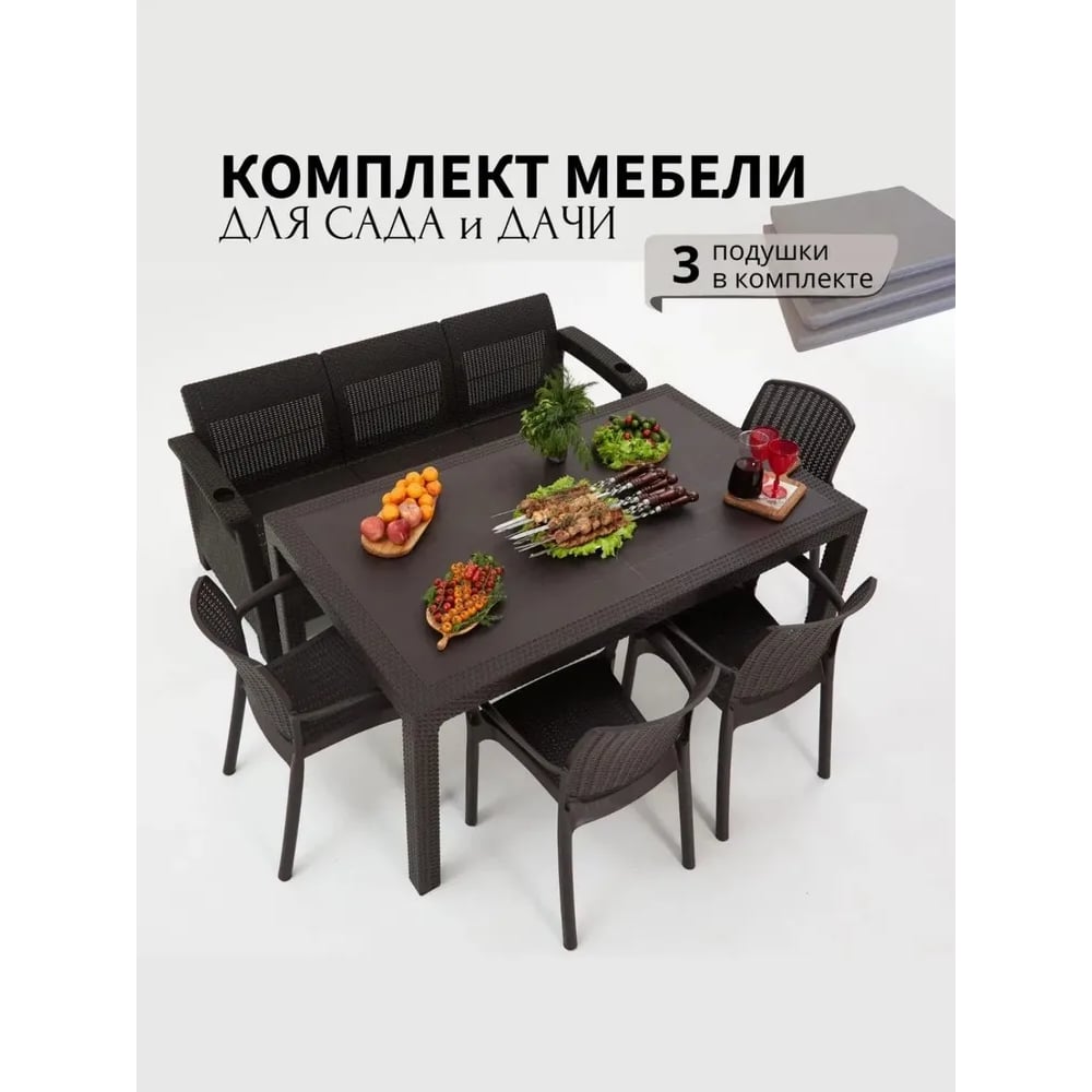 Изображение товара Комплект садовой мебели WORKY HomlyGreen 3+4стула+обеденный стол 153х79, с комплектом серых подушек ARD259344