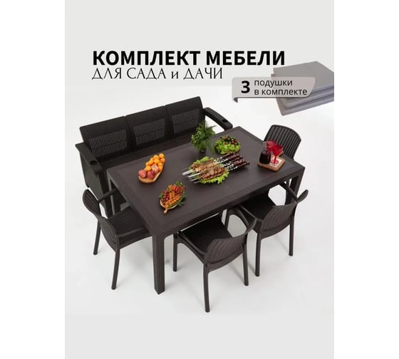 Изображение товара Комплект садовой мебели WORKY HomlyGreen 3+4стула+обеденный стол 153х79, с комплектом серых подушек ARD259344