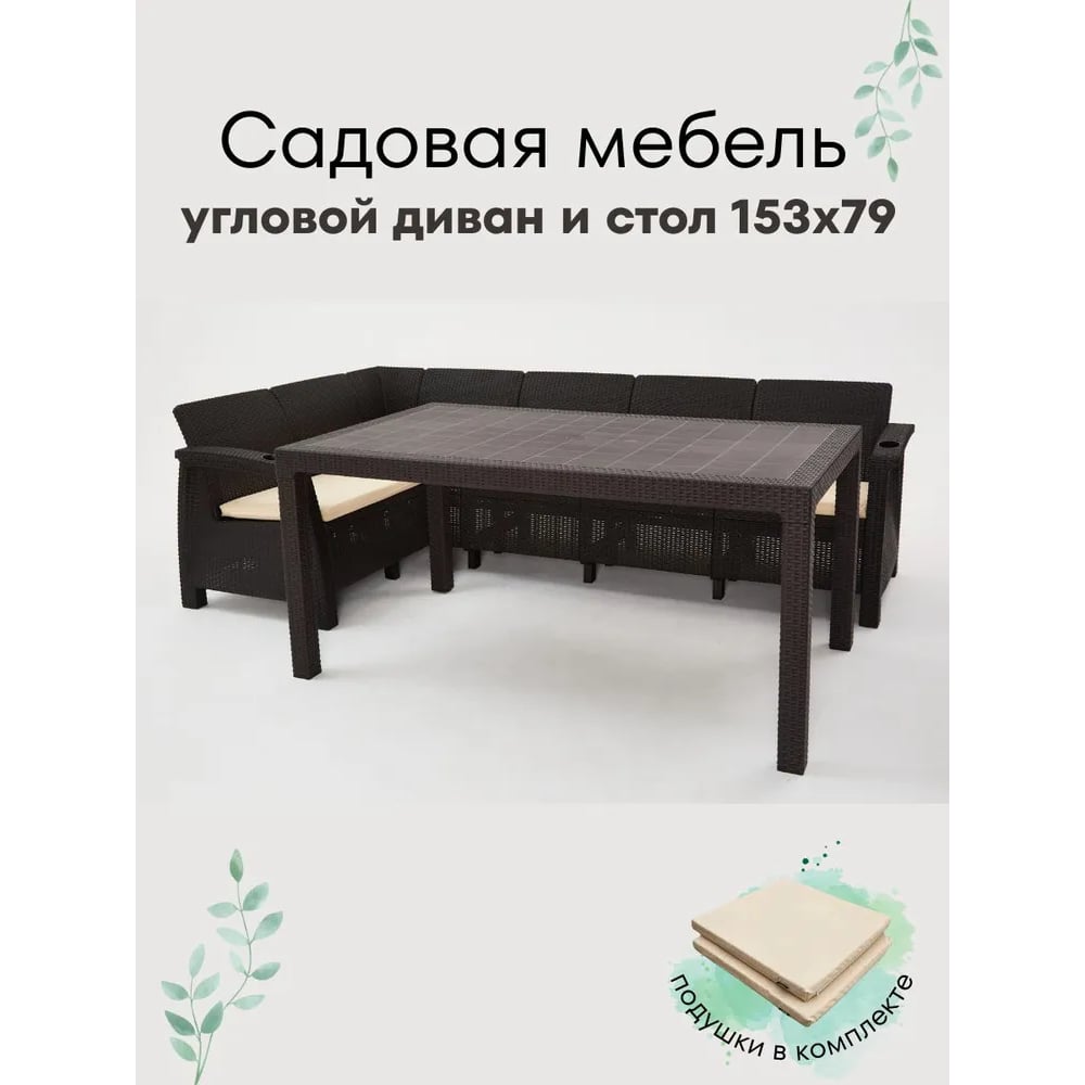 Изображение товара Комплект садовой мебели WORKY HomlyGreen Диван и стол мокко 153х79 для дачи сада