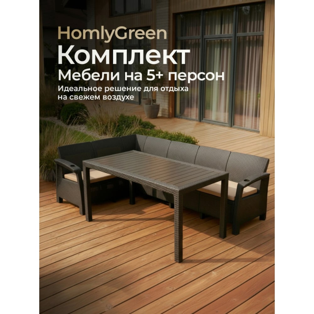 Изображение товара Комплект садовой мебели WORKY HomlyGreen Диван и стол мокко 153х79 для дачи сада