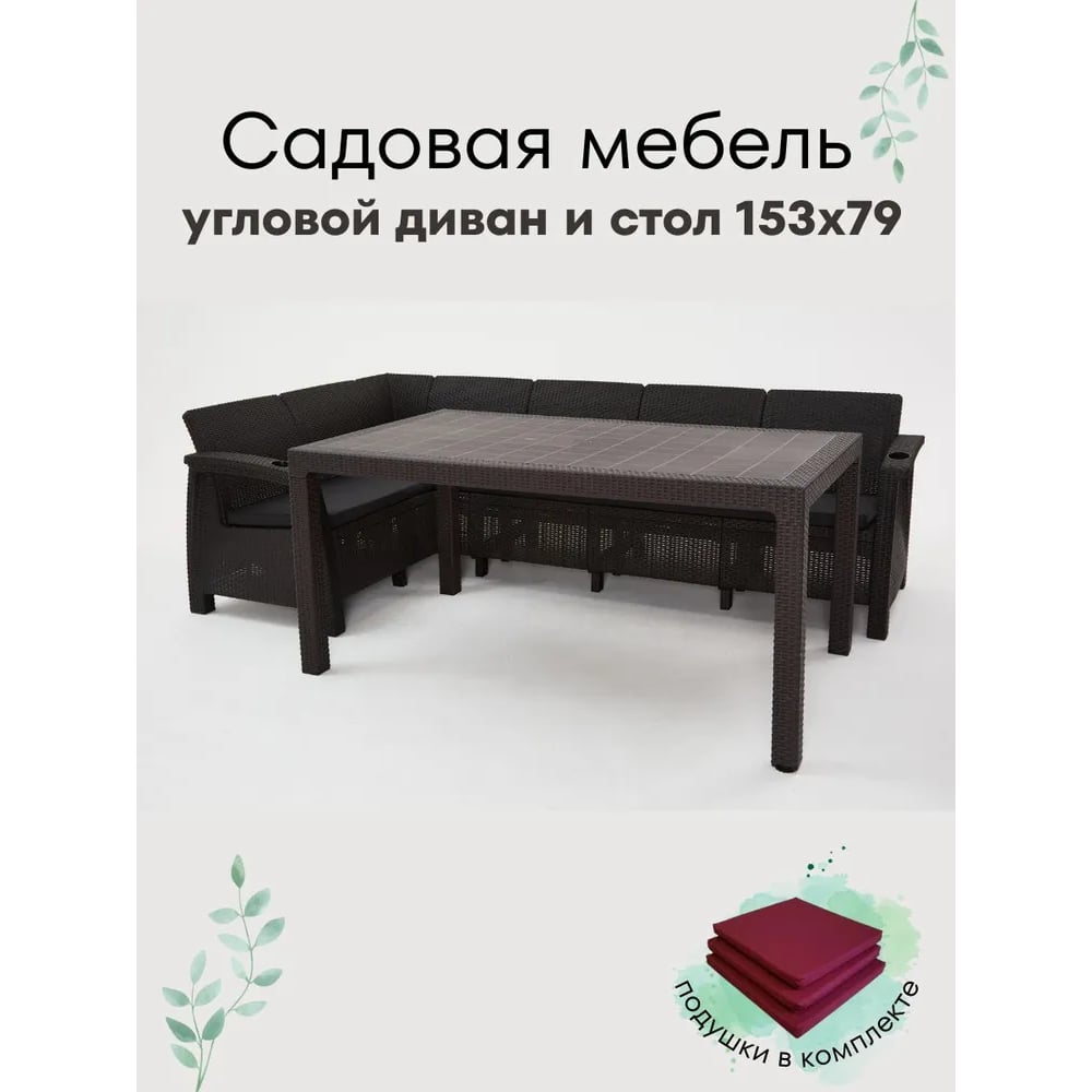 Изображение товара Комплект садовой мебели WORKY HomlyGreen диван и стол 153х79 мокко