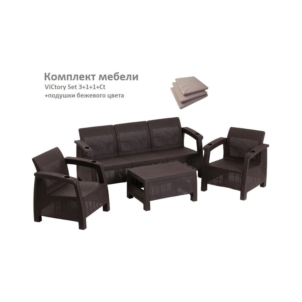 Изображение товара Комплект садовой мебели WORKY HomlyGreen Set 3+1+1+Кофейный столик+подушки темно-синего цвета ARD259193