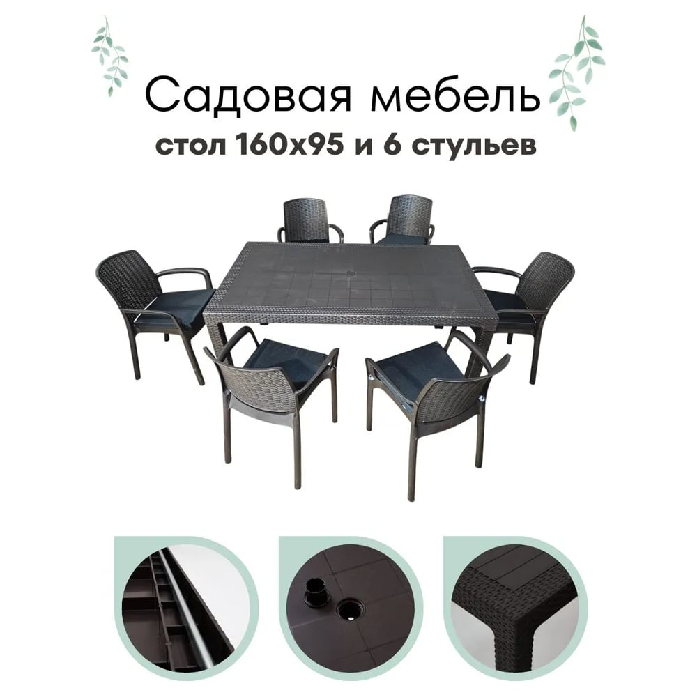 Изображение товара Комплект садовой мебели WORKY HomlyGreen 7 предметов венге с серыми подушками