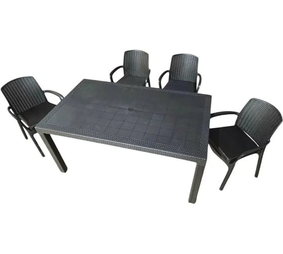 Изображение товара Садовая мебель WORKY HomlyGreen, комплект стол большой прямоугольный на 6 персон 160х95х75, 6 стульев, цвет венге, с коричневыми подушками ARD260443