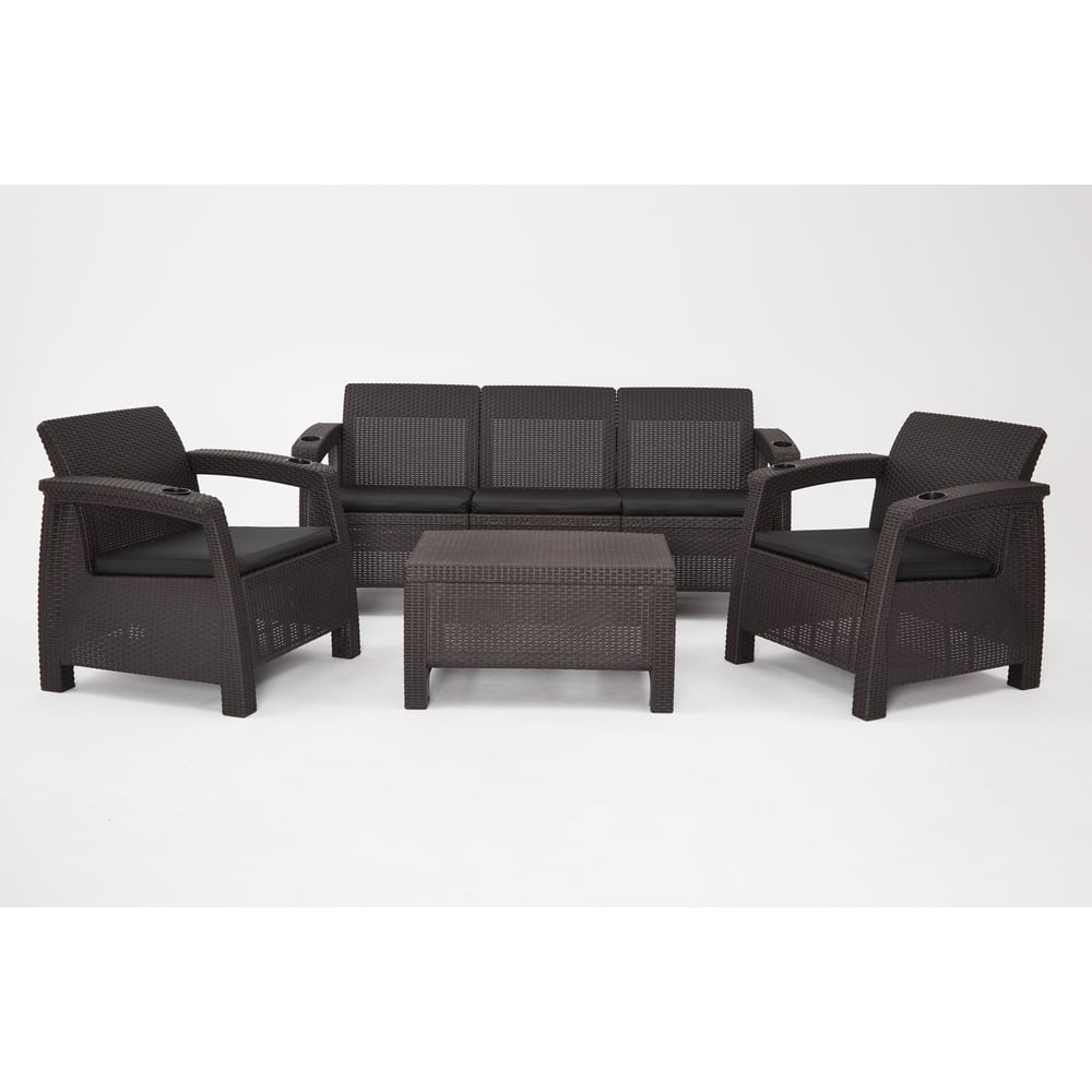 Изображение товара Комплект садовой мебели WORKY HomlyGreen 3+1+1 с кофейным столиком и подушками