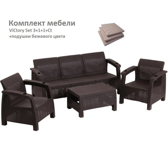 Изображение товара Комплект садовой мебели WORKY HomlyGreen Set 3+1+1+Кофейный столик+подушки бежевого цвета ARD258552