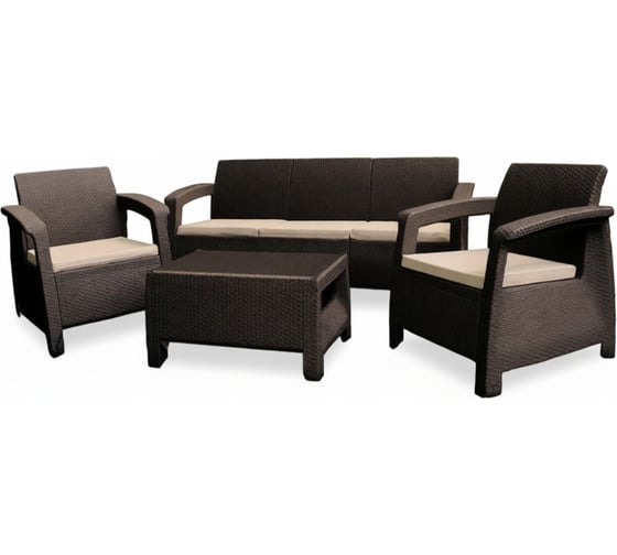 Изображение товара Комплект садовой мебели WORKY HomlyGreen Set 3+1+1+Кофейный столик+подушки бордового цвета ARD259233