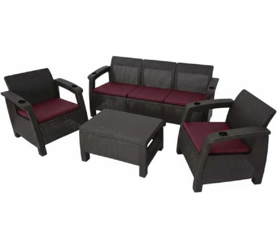 Изображение товара Комплект садовой мебели WORKY HomlyGreen Set 3+1+1+Кофейный столик+подушки бордового цвета ARD259233