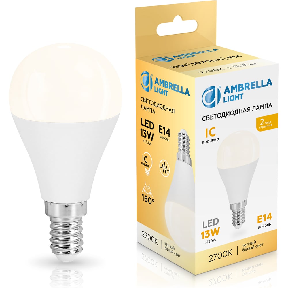 Изображение товара Лампа светодиодная Ambrella Light LED P45 13W IC E14 2700K 175-265V 451313