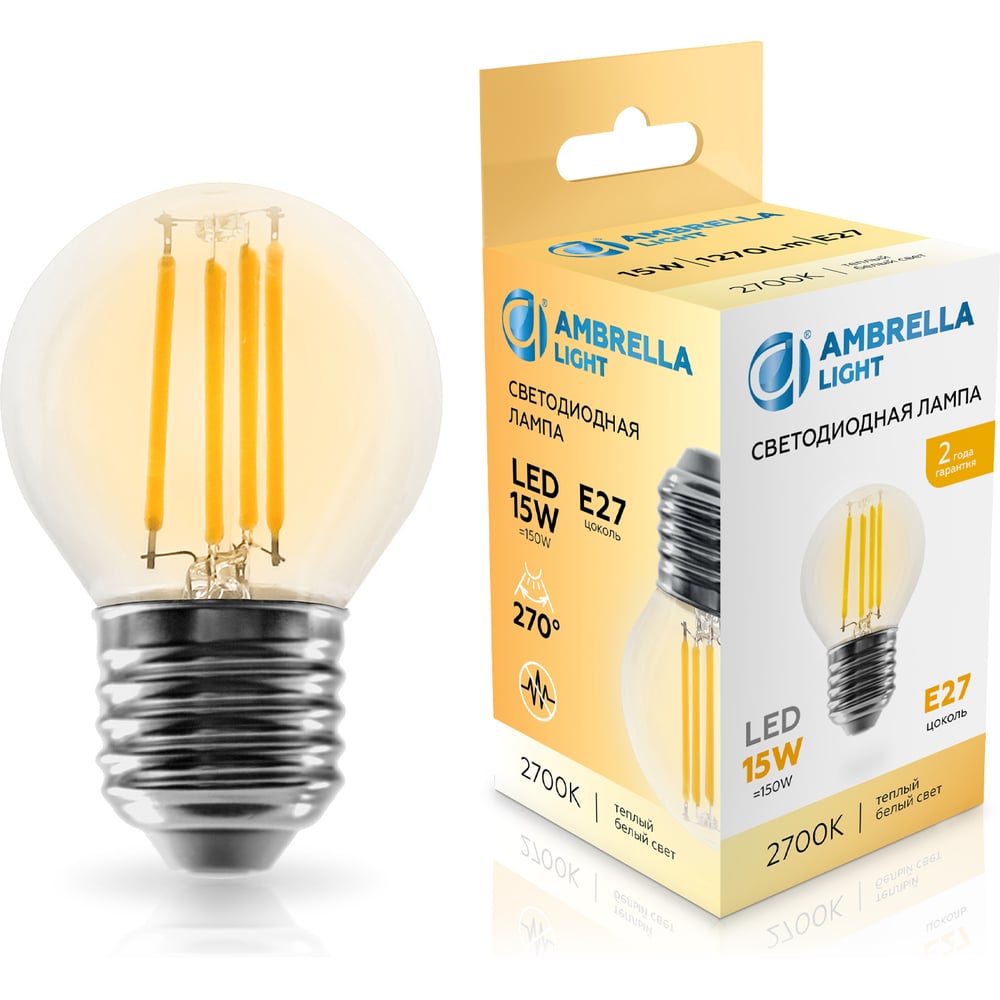 Изображение товара Лампа светодиодная Ambrella Light Filament LED G45 15W E27 2700K 220-240V 451523