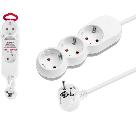 Изображение товара Удлинитель электрический LEIDEN ELECTRIC 5 м 3 розетки 2,2 кВт с заземлением 805024 ЦЗ-0134568600