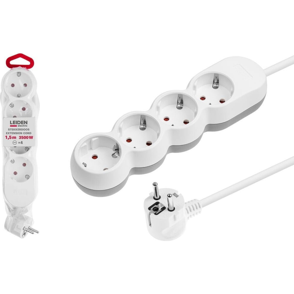 Изображение товара Электрический удлинитель LEIDEN ELECTRIC 4 розетки 1,5 м заземление