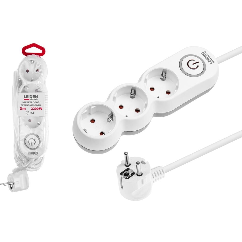 Изображение товара Удлинитель электрический LEIDEN ELECTRIC 3 розетки 5 м заземление IP20