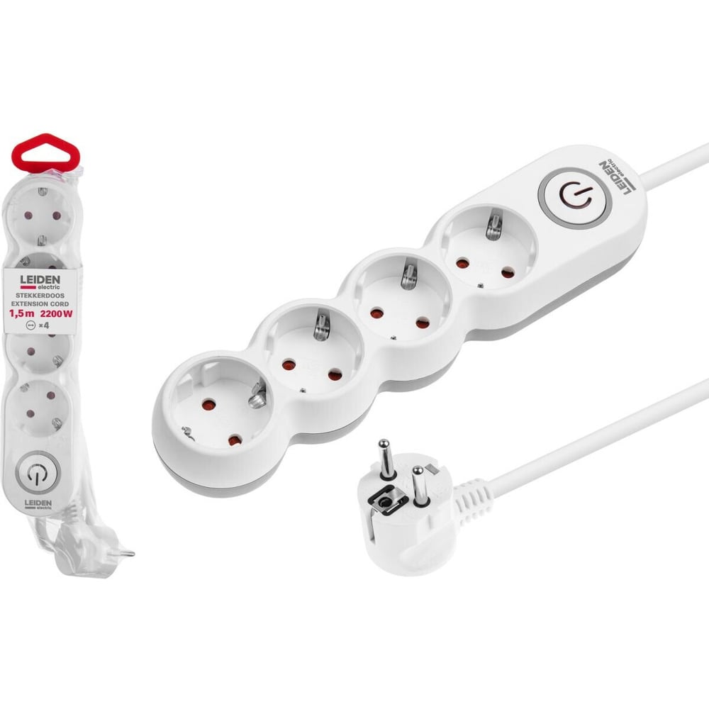 Изображение товара Удлинитель электрический LEIDEN ELECTRIC 1,5 м 4 розетки с заземлением