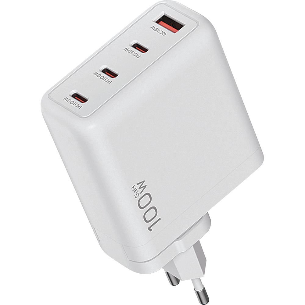 Изображение товара Сетевое зарядное устройство QUMO Energy Charger GaN PD 100 Вт USB-A + 3 USB Type-C белое