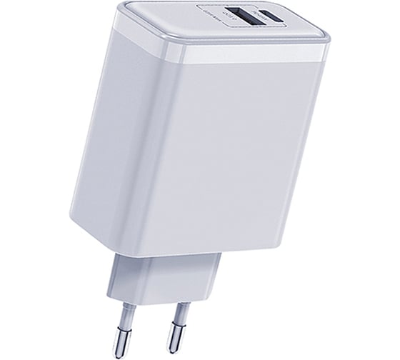 Изображение товара Сетевое зарядное устройство QUMO Energy PD, 65W Charger 0075, два порта: Type-C PD, + USB-A QC3.0, цвет белый 43017