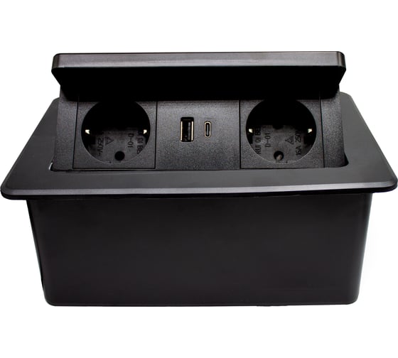 Изображение товара Блок розеток Mebax LK-DMS-742 2 секции Чёрный Полуавтоматический 2 USB беспроводная зарядка 00-00003481