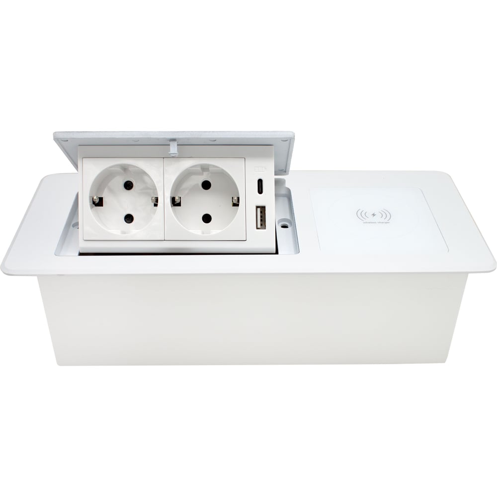 Изображение товара Блок розеток Mebax LK-DMS-741 с беспроводной зарядкой и USB Type C белый