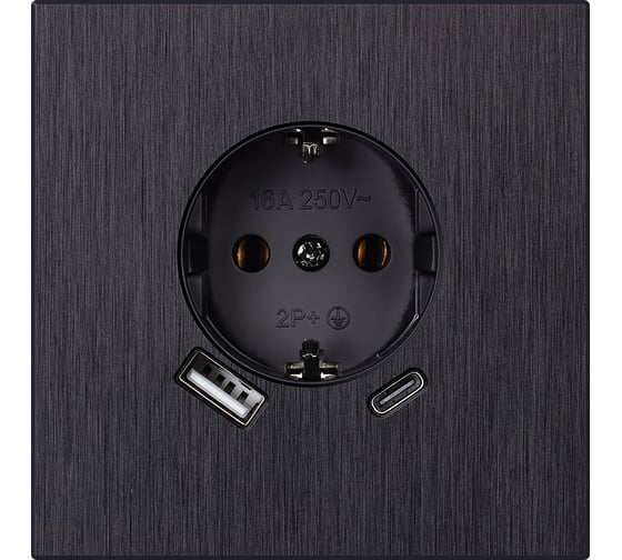 Изображение товара Розетка одноместная SMARTBUY с заземлением USB+Type-C независимая 16А алюминий черный Альтаир (SBE-i11alb-1 SBE-i11alb-16-S1-USB