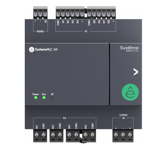 Изображение товара Интеллектуальное реле Systeme Electric SystemePLC SR1, 24 VDC, 12 IO: 6 DI, 4 DO (реле), 2 AI, 1xRS485 ZR1PP00BD2A