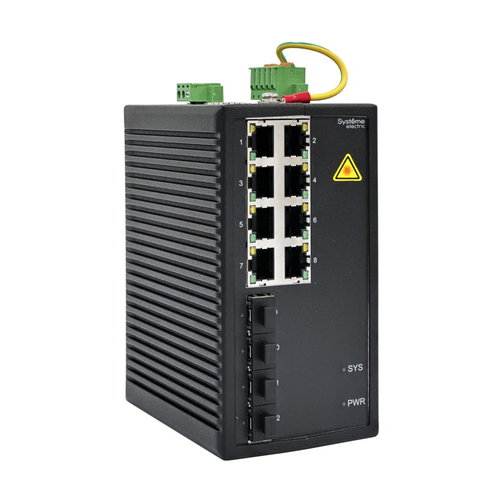 Управляемый промышленный коммутатор Systeme Electric SystemeSwitch Ethernet, L2, 8x10/100/1000 BaseT, 4x100/1000BaseX SFP NSETM212T08X04A