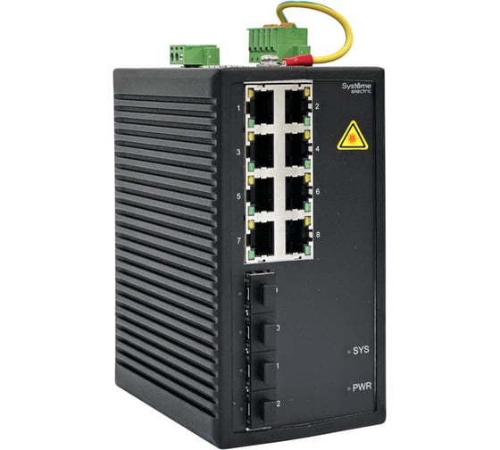 Изображение товара Управляемый промышленный коммутатор Systeme Electric SystemeSwitch Ethernet, L2, 8x10/100/1000 BaseT, 4x100/1000BaseX SFP NSETM212T08X04A