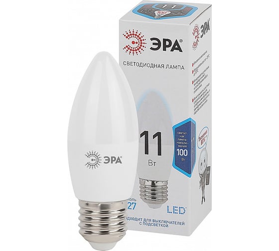 Изображение товара Лампы ЭРА STD LED B35-11W-840-E27 светодиодные (EC) E27 11Вт свеча нейтральный белый свeт Б0057756