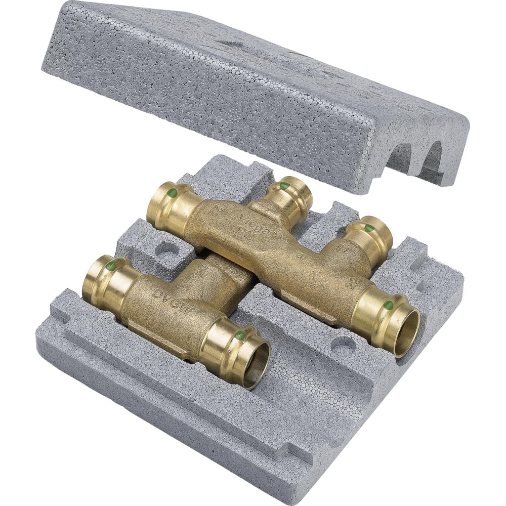 Изображение товара Медный распределитель двойной 18-15-18 бронза Viega 493332 для сантехники