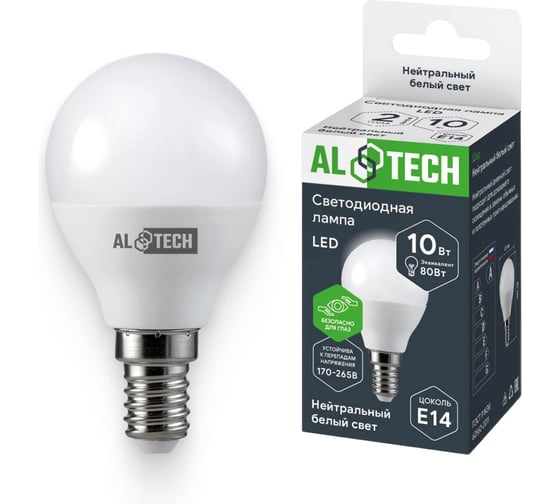 Изображение товара Лампочка светодиодная ALTECH LED G45-10W-840-Е14 10Вт шарик нейтральный белый свет 4673758070982