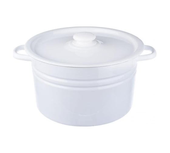 Изображение товара Эмалированная кастрюля Сибирские товары цилиндрическая, 8.0 л, светлая, с пластиковой кнопкой ТП3354