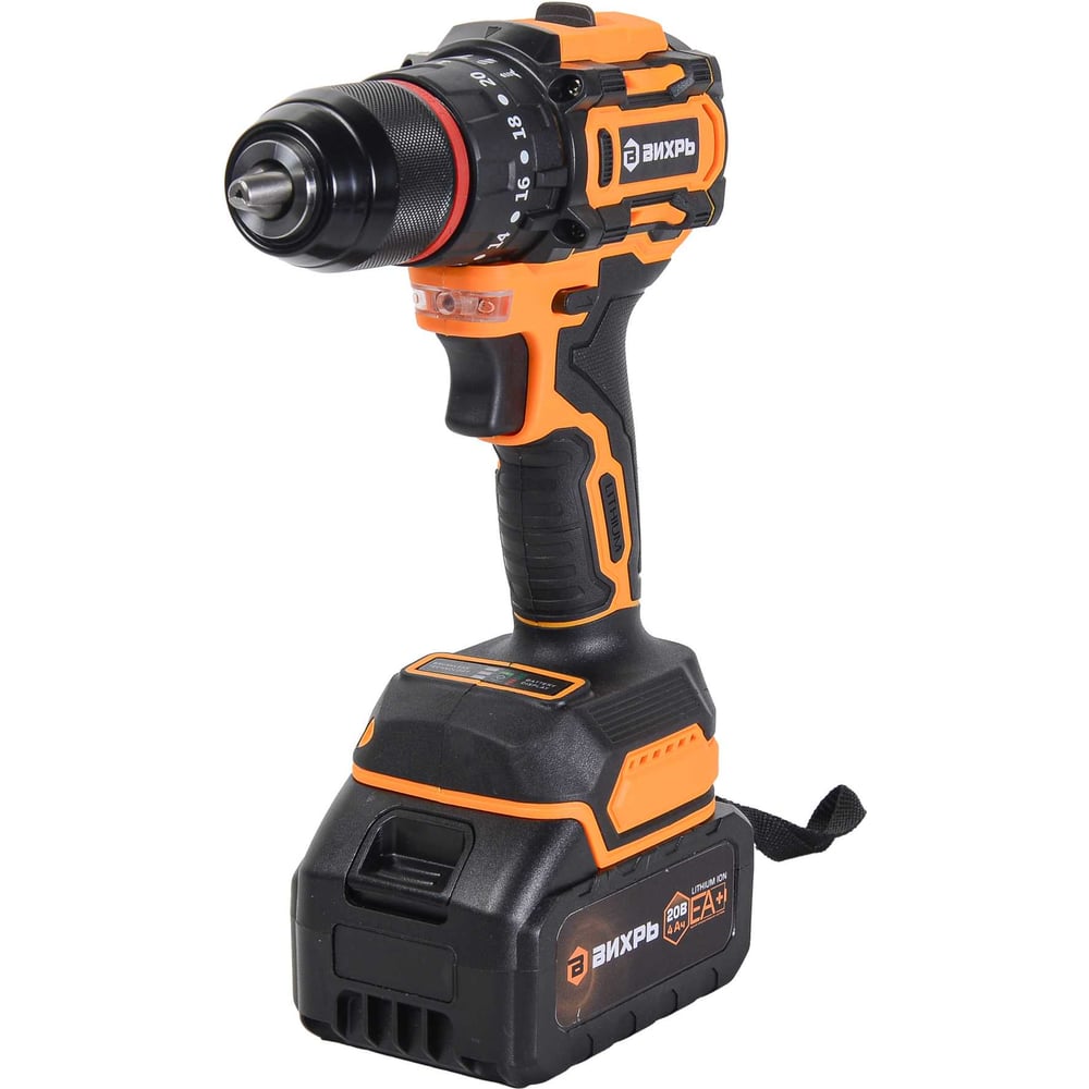 Изображение товара Аккумуляторная дрель-шуруповерт Вихрь ДА-20Л-2К/ЛБ с бесщеточным двигателем и подсветкой