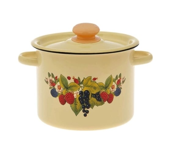 Изображение товара Эмалированная кастрюля Сибирские товары цилиндрическая, 3.5 л, декор, палевая с пластиковой кнопкой ПД6290